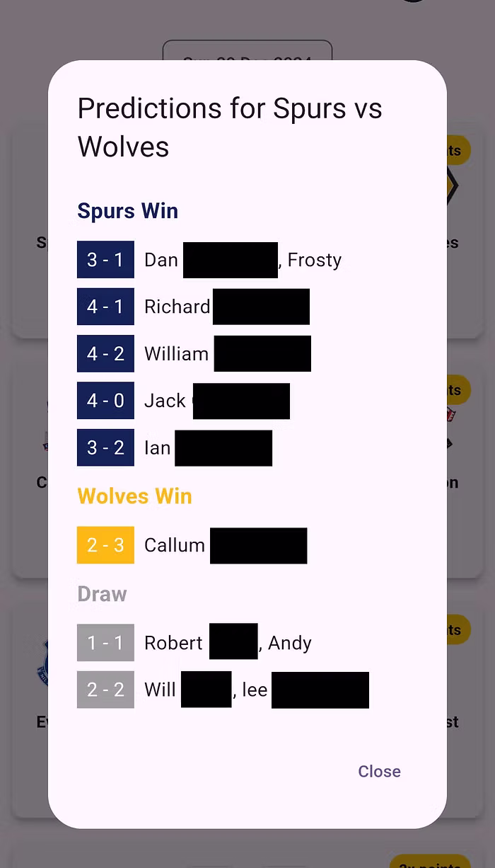 Competition selection interface